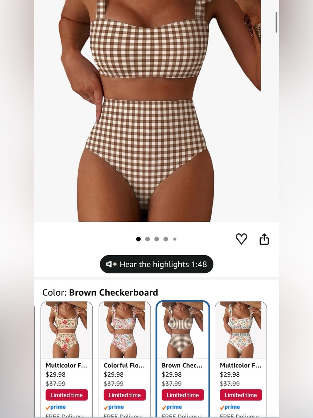 NWOT High-Waist Brown Checkered Bikini medium NEVER  WORN